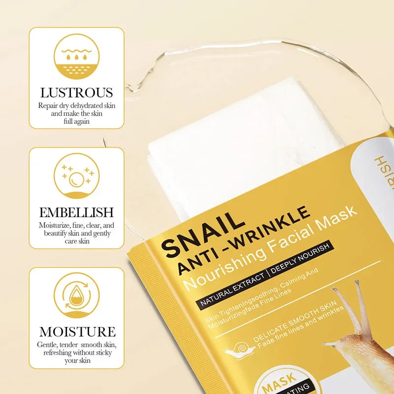 10Pcs Bioaqua Snail Face Mask Moisturizing Brightening Firming Hydrating Skincare Facial Masks Face Sheet Mask Skin Care Vue