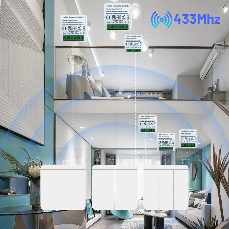 RF 433MHz Smart DIY Wireless Switch 1/2/3 Gang 86 Wall Panel Remote Control Relay Module for Home LED Light Automation System Vue