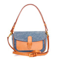 New Fashionable Women's Messenger Bag Denim Splicing Vegetable Tanned Leather Underarm Bag Women's Bag Retro Simple Casual Bag Vue SKY BLUE