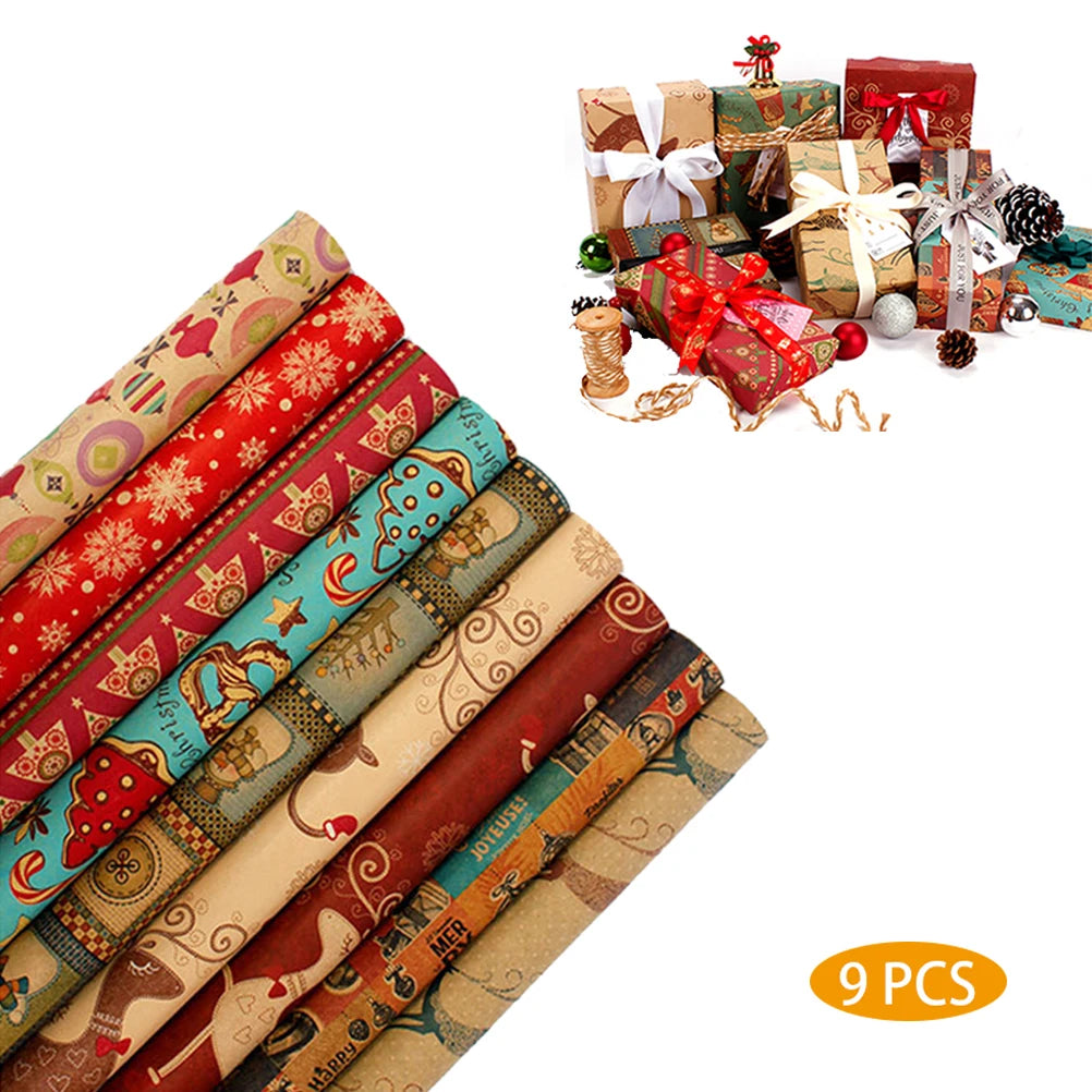 9 Sheets Christmas Kraft Gift Wrapping Paper Christmas Wrapping Paper for Holiday Gift Wrap Party Decor Vue