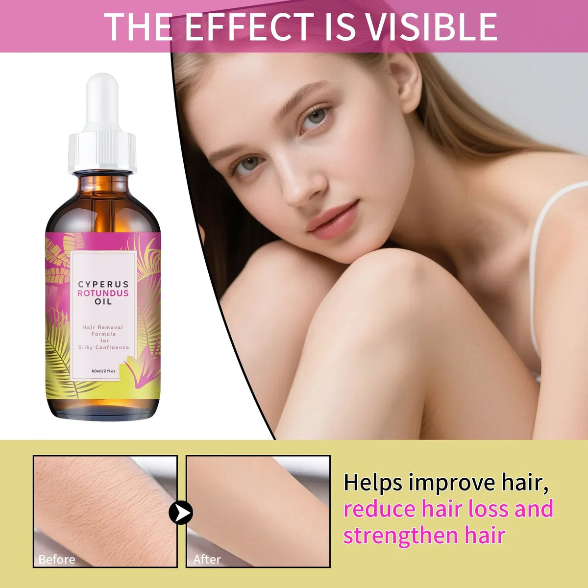 Hair Removal Oil 60ml Natural Hair Inhibitor with Jojoba Almond Oil Gentle Formula for Smooth Skin All Skin Types Vue