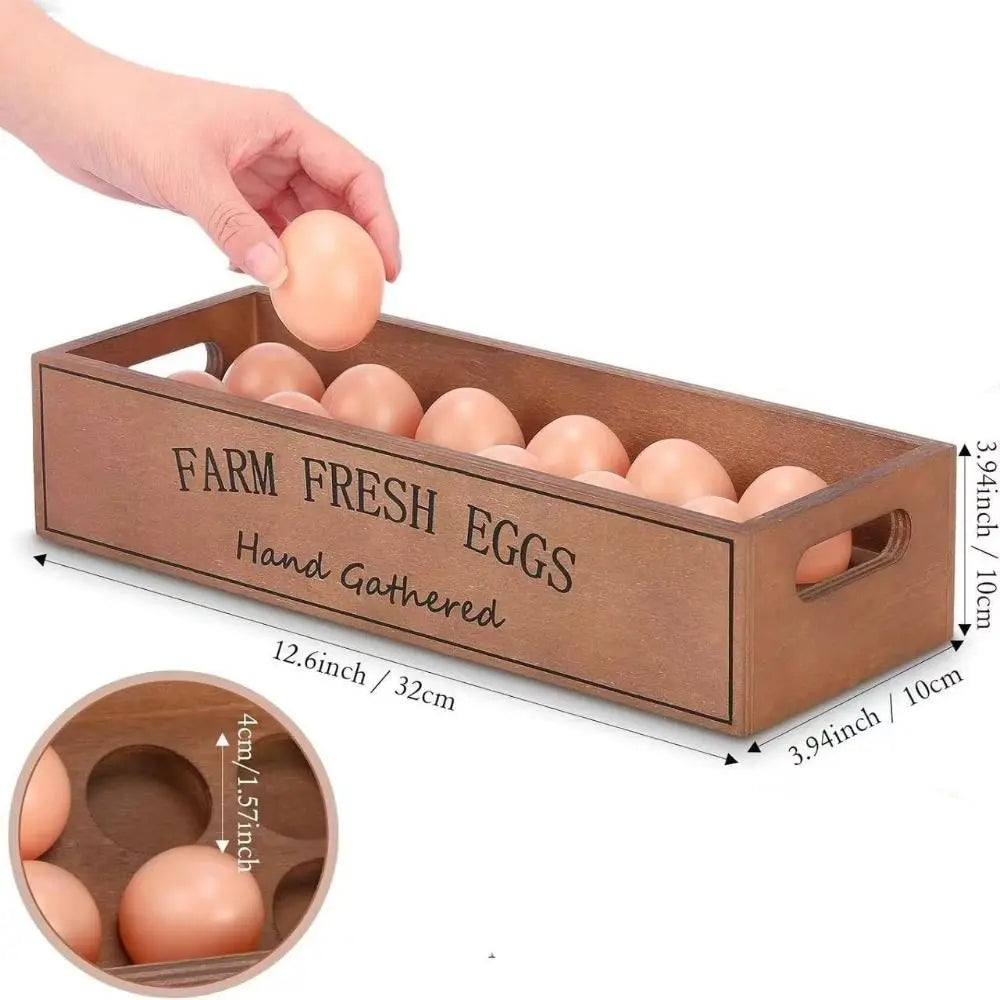 Open-Top Lid Wood Egg Case Rustic Large Capacity Egg Storage Box Wooden Space Saving Egg Display Crates Kitchen Organizer Vue