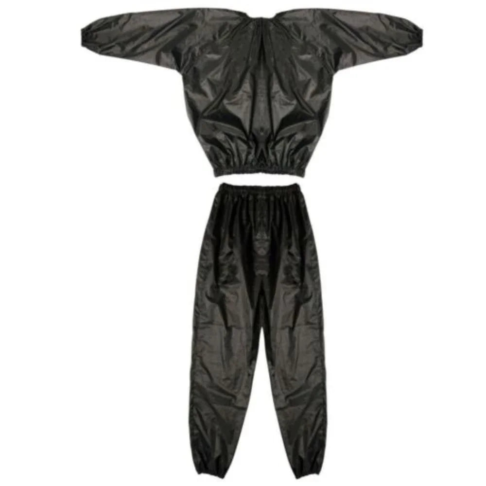 Sport Suit Men Women PVC Sauna Suit Elastic Waist Weight Loss Summer Men's Top Pants Set Casual Sweat Suit Fitness Clothing Vue Black XXL