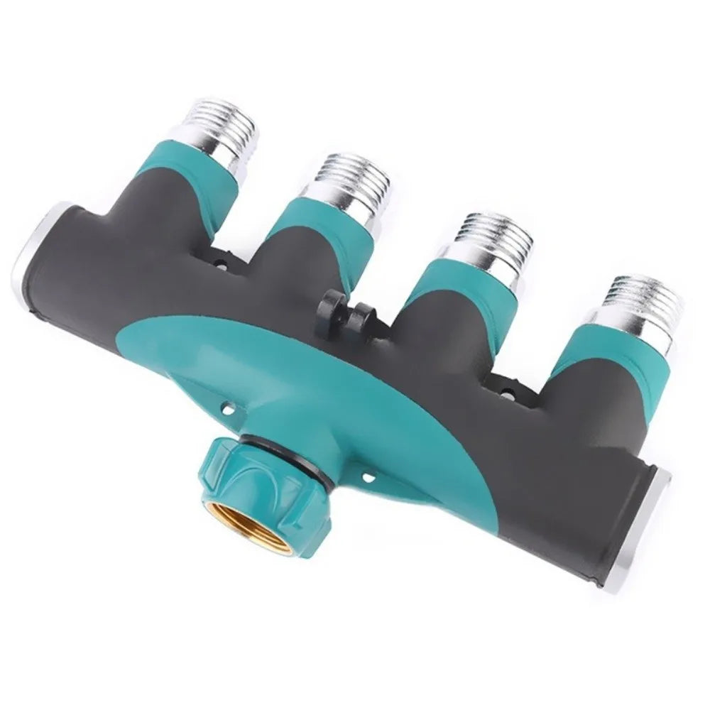 3/4 Inch 4 Way Hose Connector Splitter Adjustable Zinc Alloy Water Tap Hose Splitter Distributor Individual Flow Control Vue