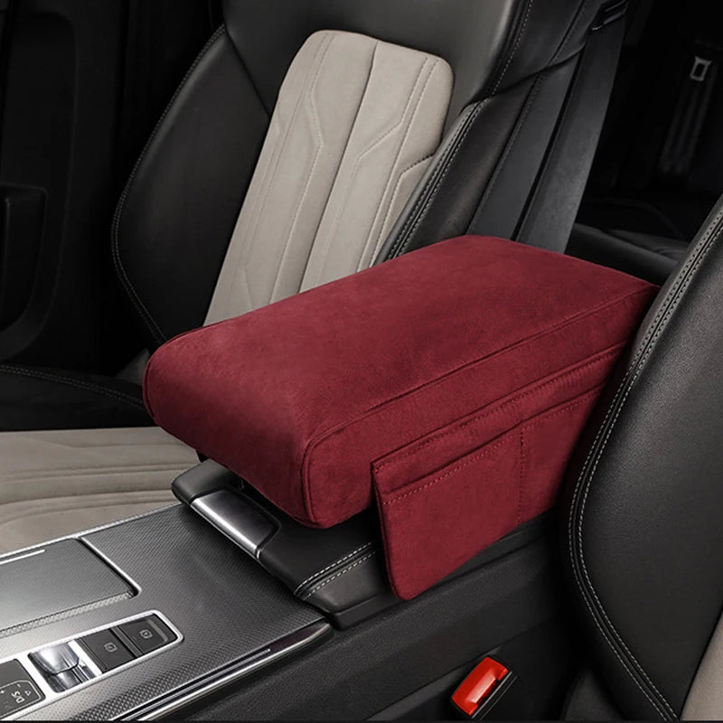 Car Armrest Cushion Suede Armrest Cup Holder Center Console Increased Elbow Support Armrest Cushion Vehicle Arm Storager Box Vue