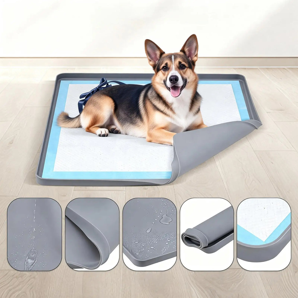Potty Pad Holder Puppy Urine Mat Tray Non-Slip Pee Pad Holder for Indoor Bathroom Apartment Patio Laundry Backyard Living Room Vue
