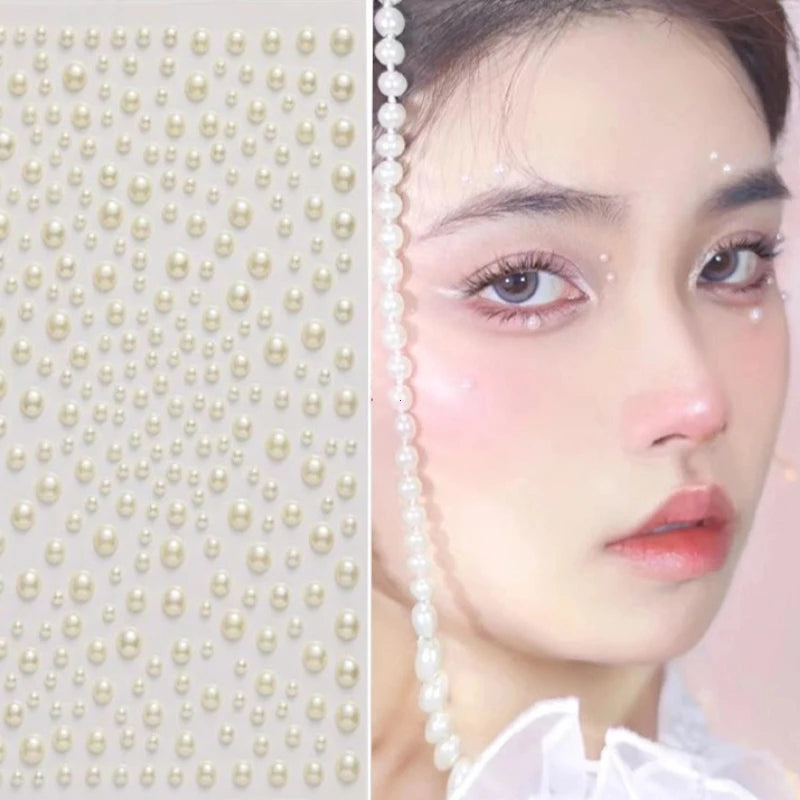 1 Sheet 3D Coloful Pearl Eyes Face Tattoo Self Adhesive Face Gem Jewels Eyeshadow Stickers Round Pearls Makeup Rhinestones Vue
