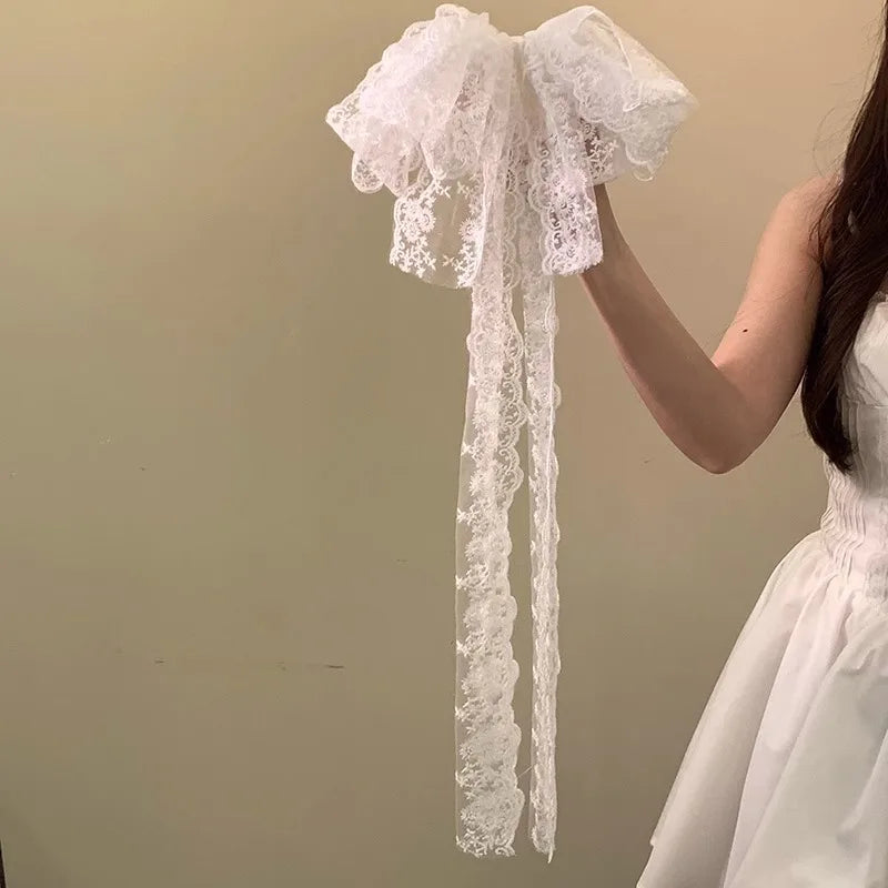 1-10PCS Lace Bow Ribbon Hair Claw for Women Elegant Vintage Barrette High End Hair Accessory for Party Wedding Daily Wear Vue White 1PC