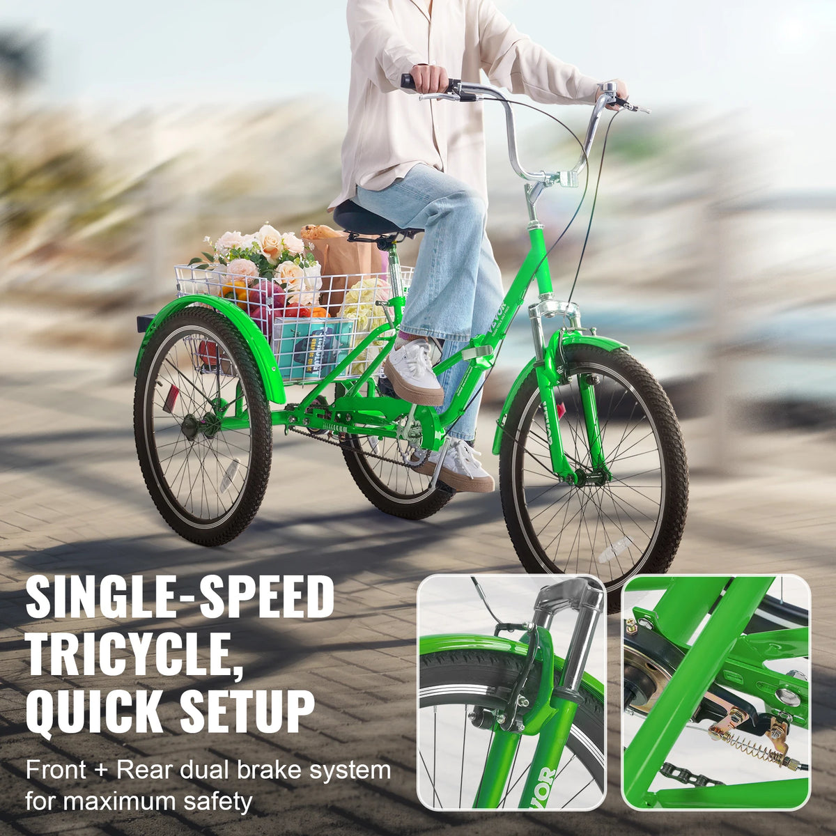 SucceBuy Folding Adult Tricycle 20/24/26-In 3-Wheel Carbon Steel Adult Folding Tricycle Vue