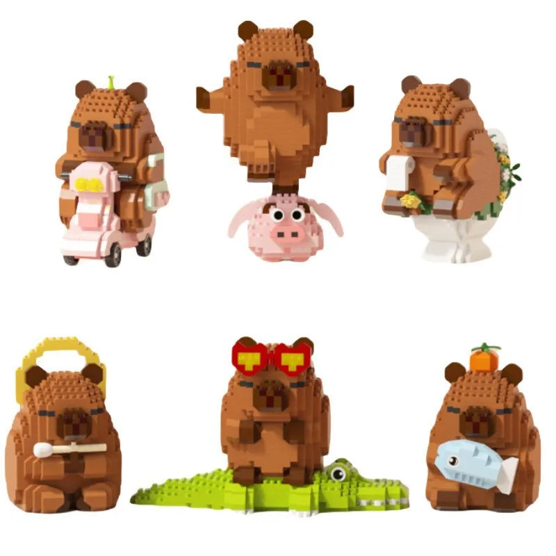 Lovely Cartoon Animals Nanobricks Capybara Micro Diamond Block Construction Model Building Bricks Educational Toys For Kids Gift Vue
