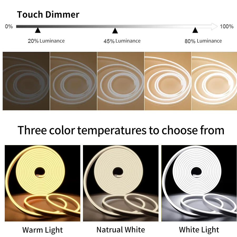 5V LED Strip Neon Light USB With Hand Sweep Sensor Dimmer Switch Flexible Silicone Neon Sign Waterproof For Home Outdoor Decor Vue