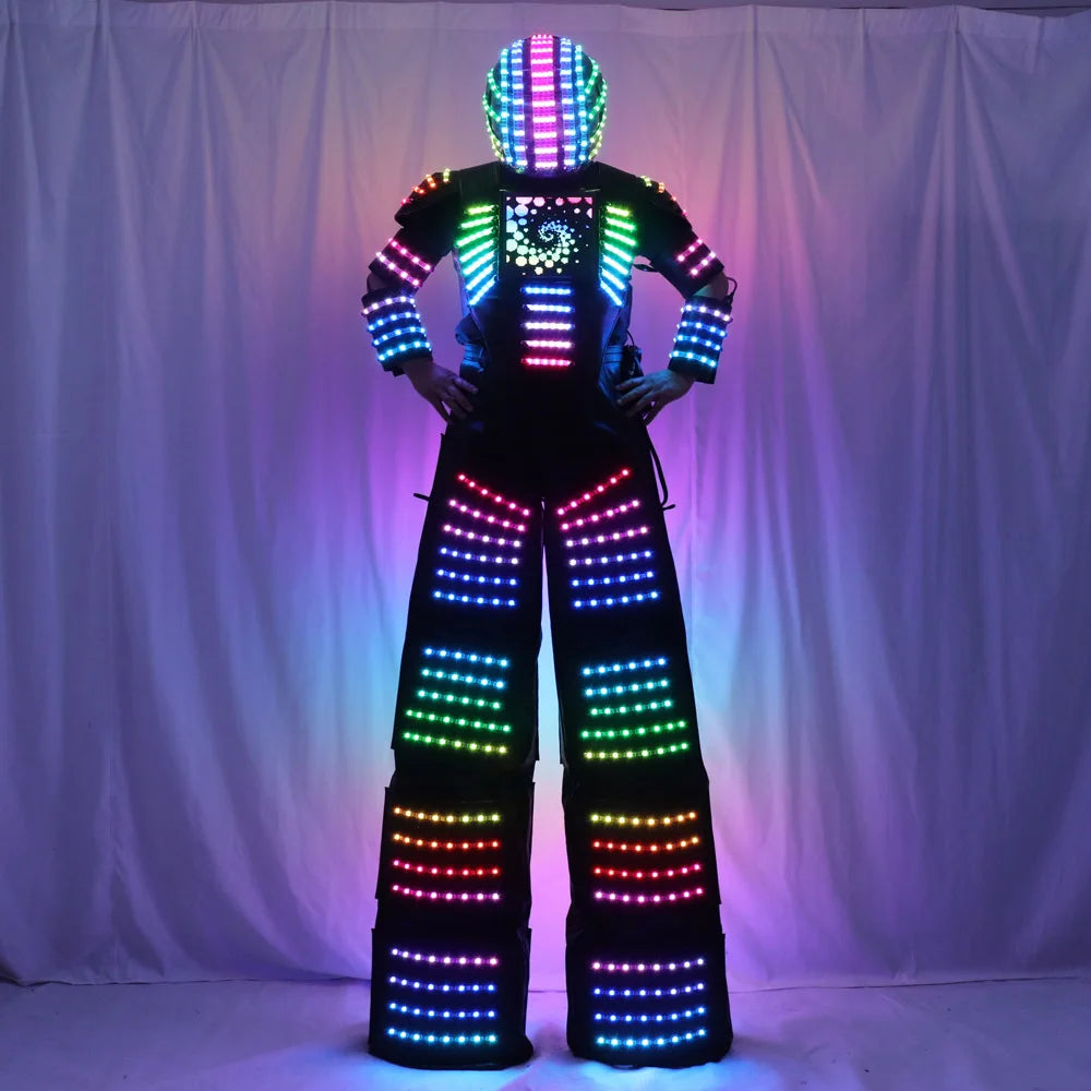 Full Color LED Robot Costume Remote Control Stilts Walker Suit with Excited Digital Screen DIY Text Image LOGO for Parties Vue