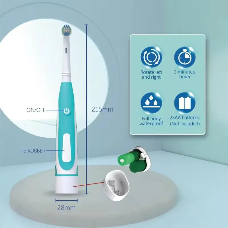Sonic Electric Toothbrush Rounded 3D Vibrate Teeth Brush Rotation Gum Care Soft Bristle Heads Battery Power Teeth Whitening Vue