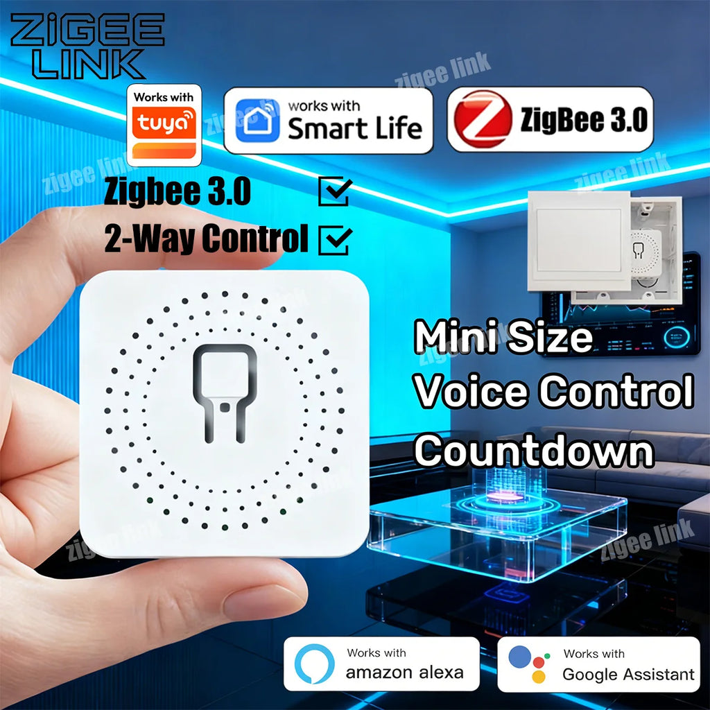 Mini Smart Switch Zigbee 3.0 16A/20A 2 Way Control For Tuya DIY Light Switch Module Home Automation Zigbee Gateway Required Vue