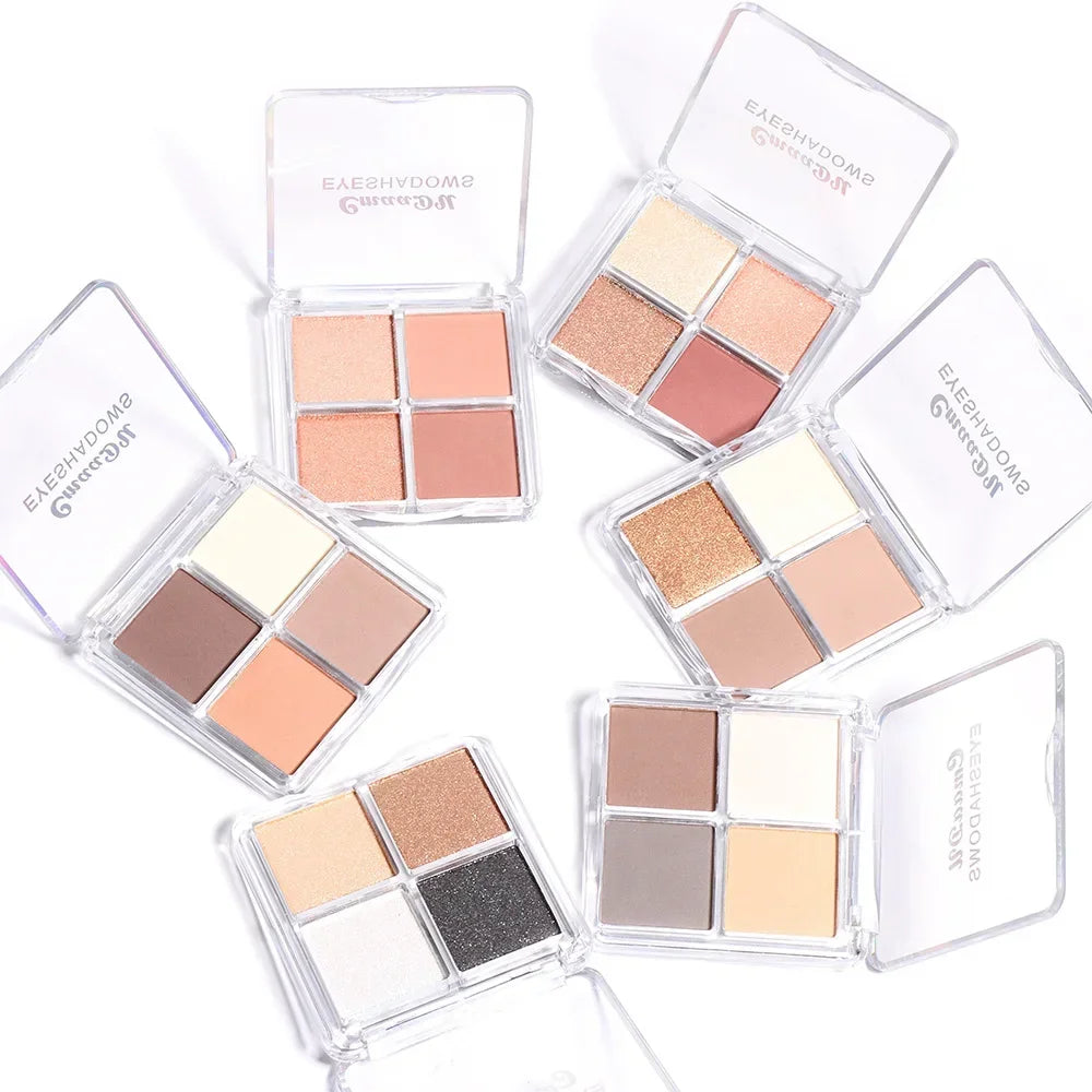 4 Colors Long Lasting Glitter Eyeshadow Palette Matte Shimmer Waterproof Eyeshadow Makeup Palette Smokey Nude Eyeshadow Palette Vue