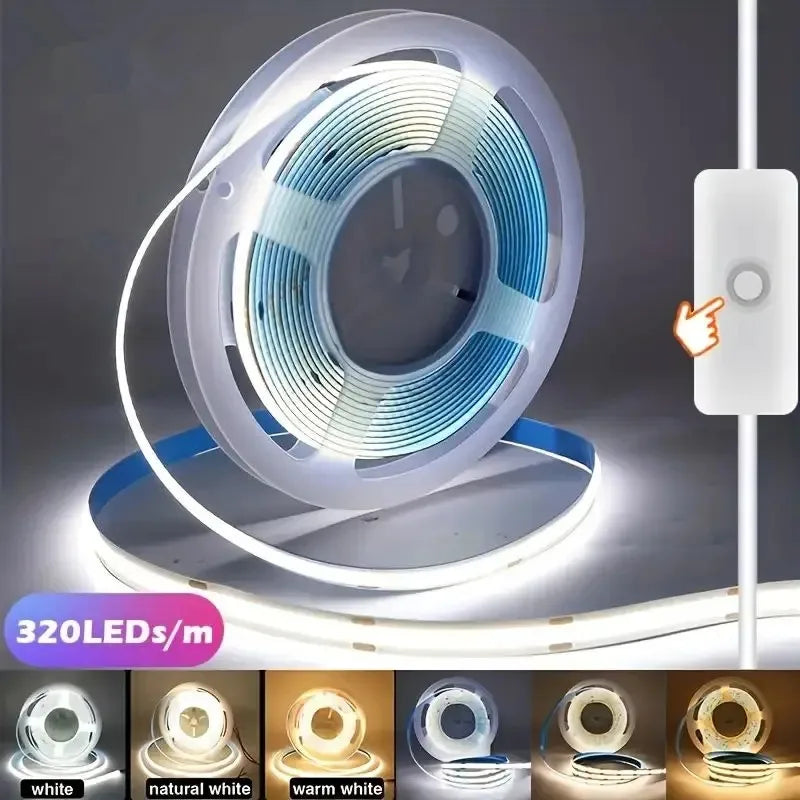 COB LED Strip Lights 5V High Density Linear Lighting Press Switch LED Tape Ribbon Flexible RA90 For Living Room Cabinet Decor Vue