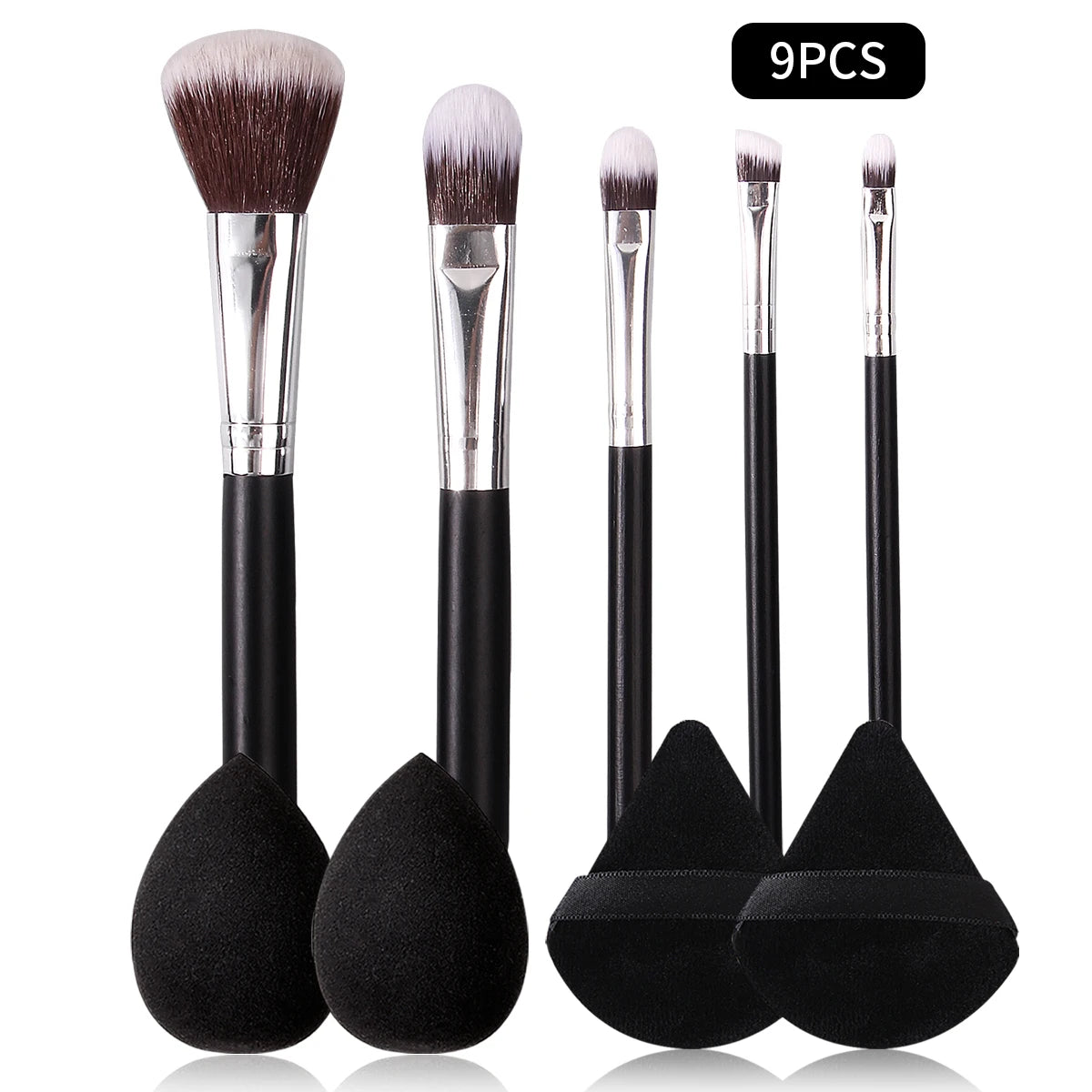 9PCS Makeup brush set, loose powder brush, eyeshadow brush, makeup set brush + non-sticking powder sponge egg powder puff Vue