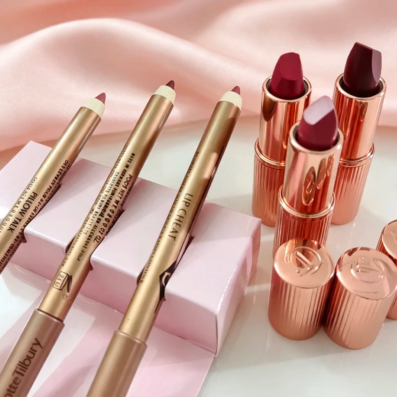 Luxury CT Charlotte Lipstick and Lip Liner Set Long-Lasting Waterproof Makeup Lip Liner 3Pcs Fill Lip Contour Tilbury Cosmetics Vue