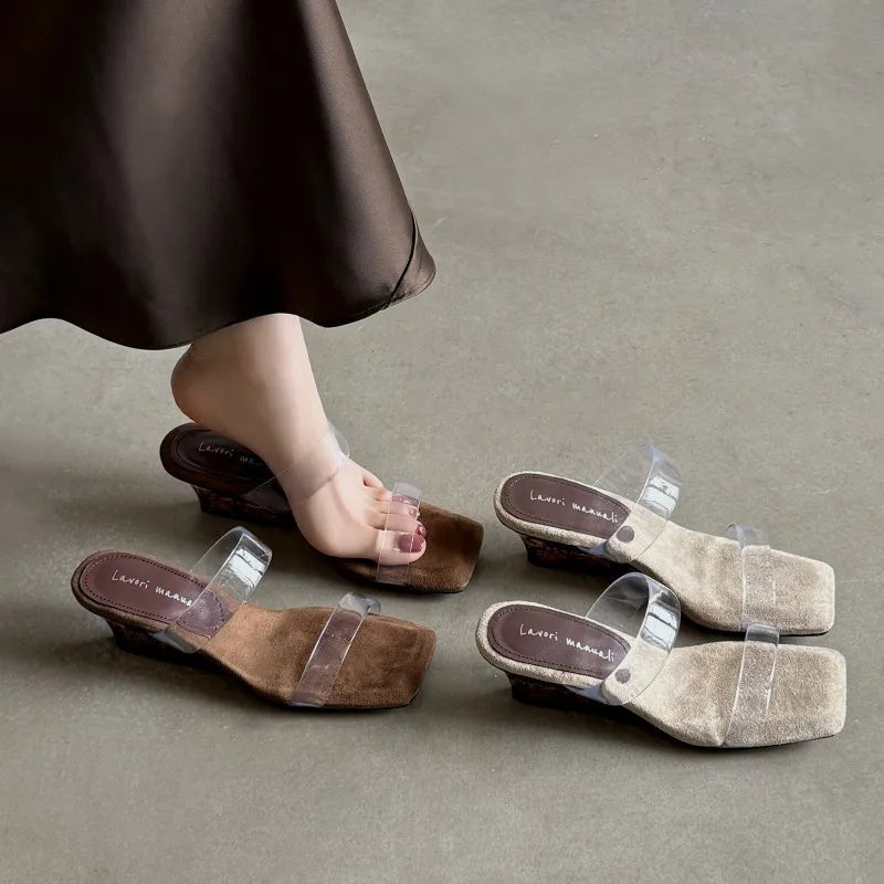 Women's Transparent Wedge Heel Square Toe Slippers Wedge Heel Slippers Vue