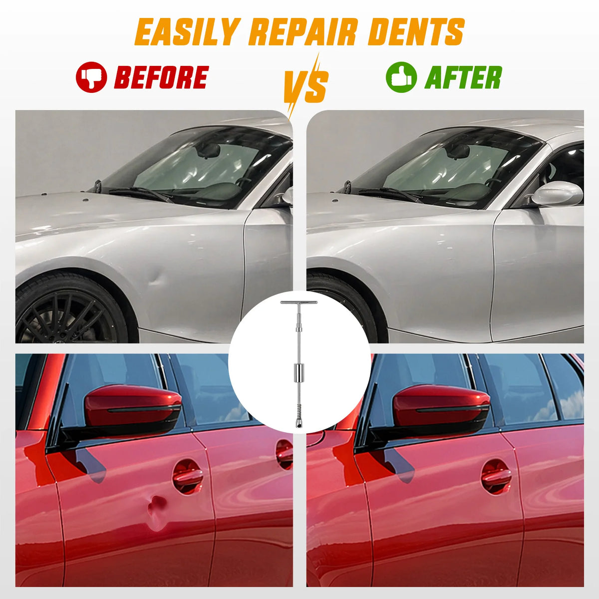 Nilight Car Dent Puller Repair Kit, Paintless Dent Removal Tool with T-Bar Slide Hammer, 2 in 1 Auto Body Dents Remover for Hail Damage Door Ding Vue