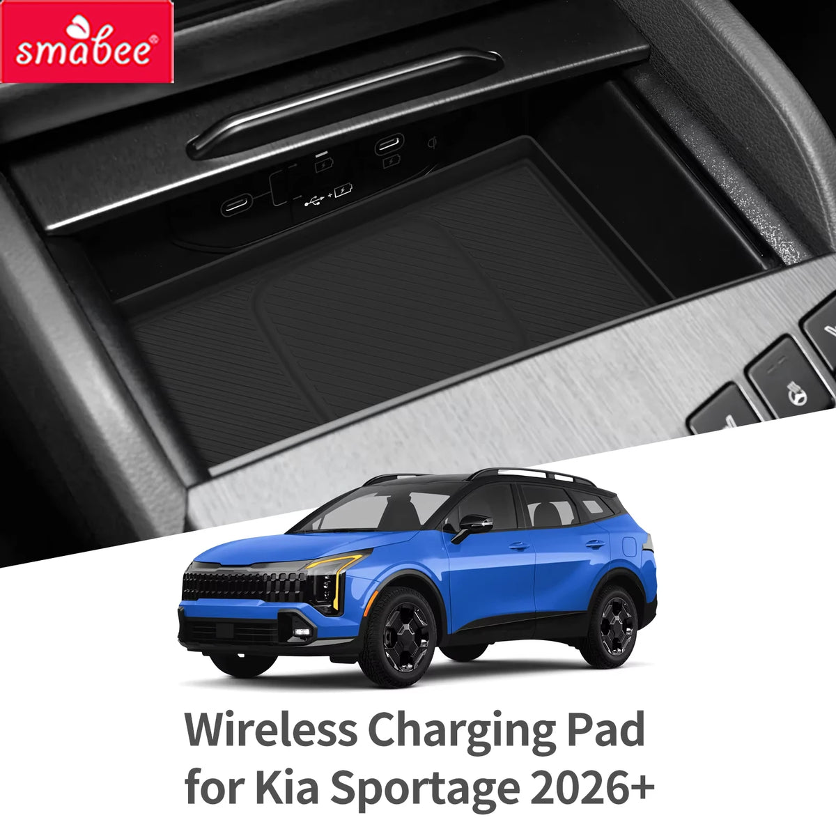 Smabee for Kia Sportage NQ5 2022-2026 Car Wireless Charging Pad Silicone Anti-slip Mat Center Phone Mat Accessiories Black Vue