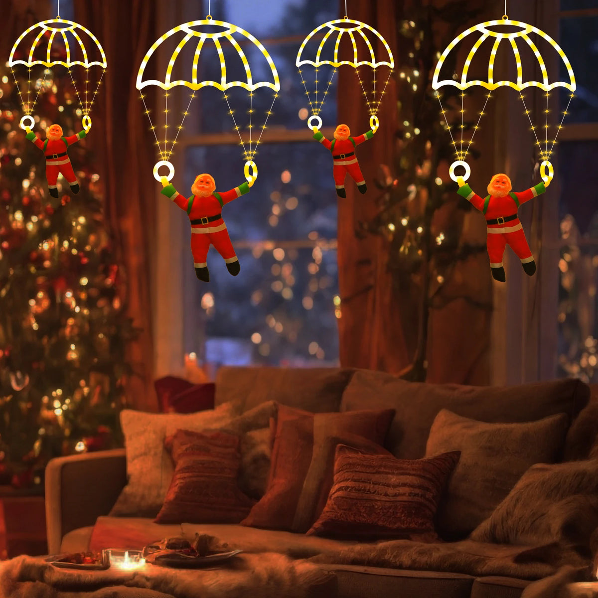 Creative Parachute Santa LED Lights,USB+Remote 8 Modes,Indoor/Outdoor Xmas Party Wedding Fireplace Decor, Perfect Christmas Gift Vue