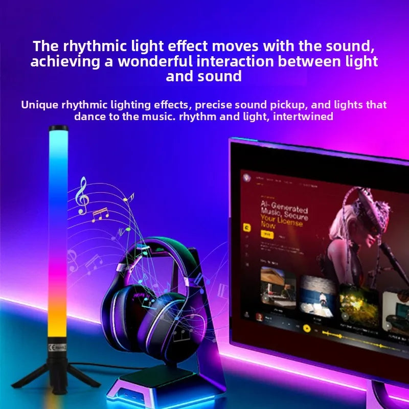 360° Glow RGB Music Rhythm Light Sound Activated LED Floor Lamp Desktop Atmosphere Light for Gaming Room Bedroom Vue