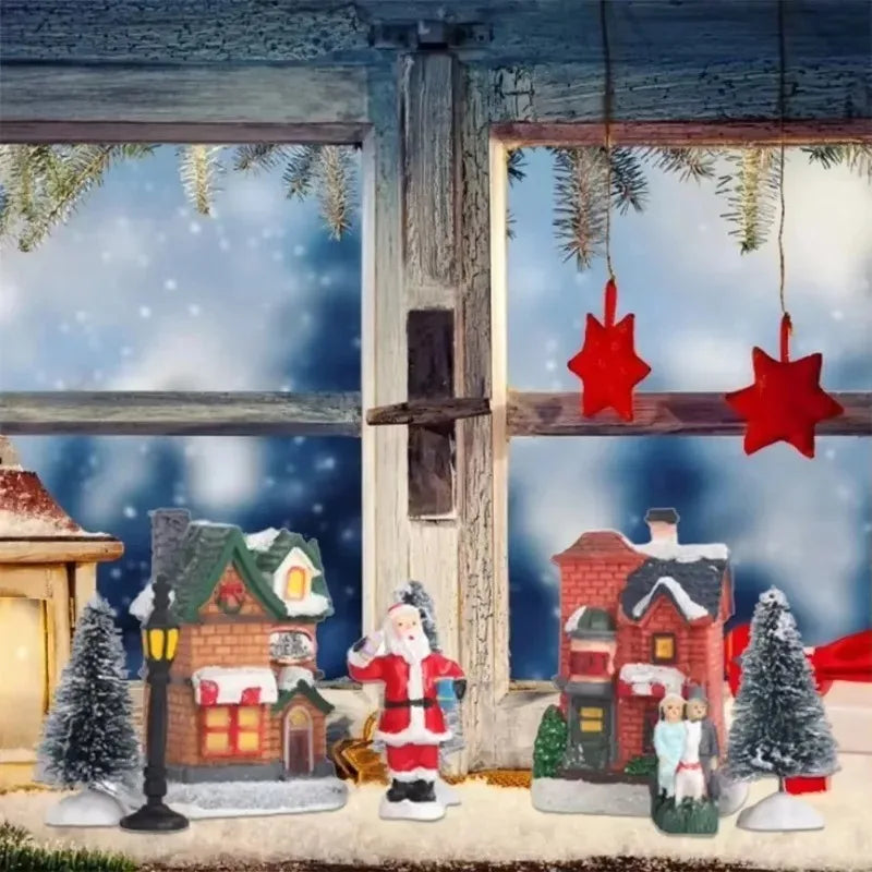 Mini Resin Christmas House Light Up Decorative Village Set for Holiday Home Decoration Tabletop Display Festive Ornament Vue