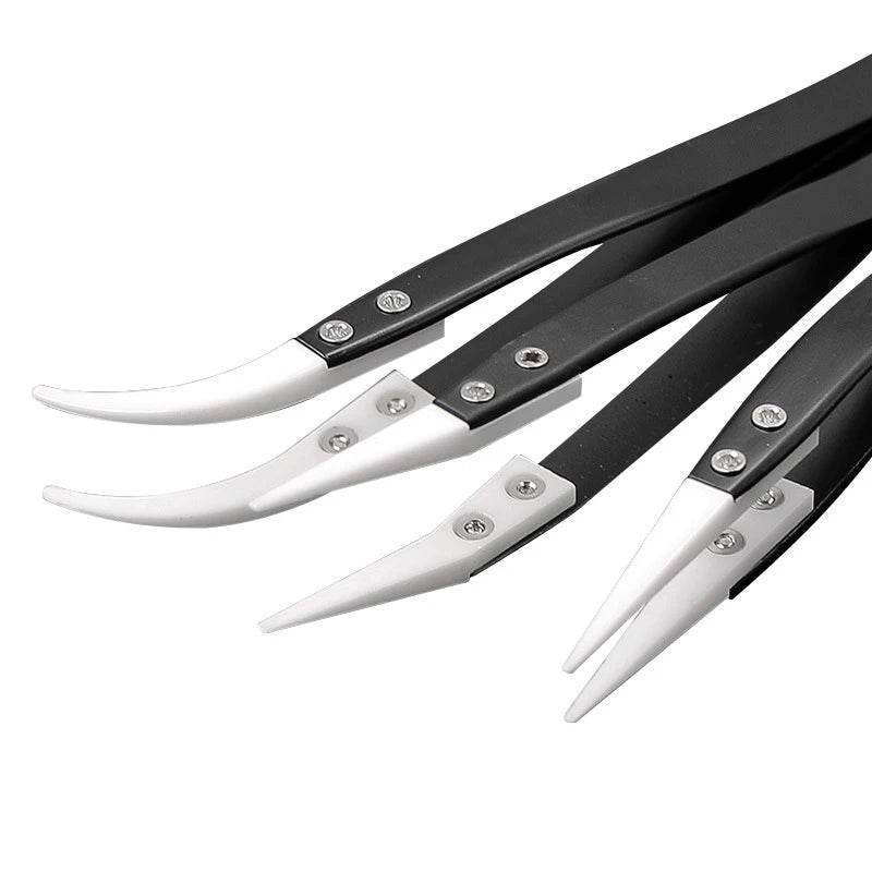 Straight Aimed Ceramic Tweezers For Electronics Soldering With Stainless Steel Handle Black Tweezers Hand Tool Precision Tweezer Vue
