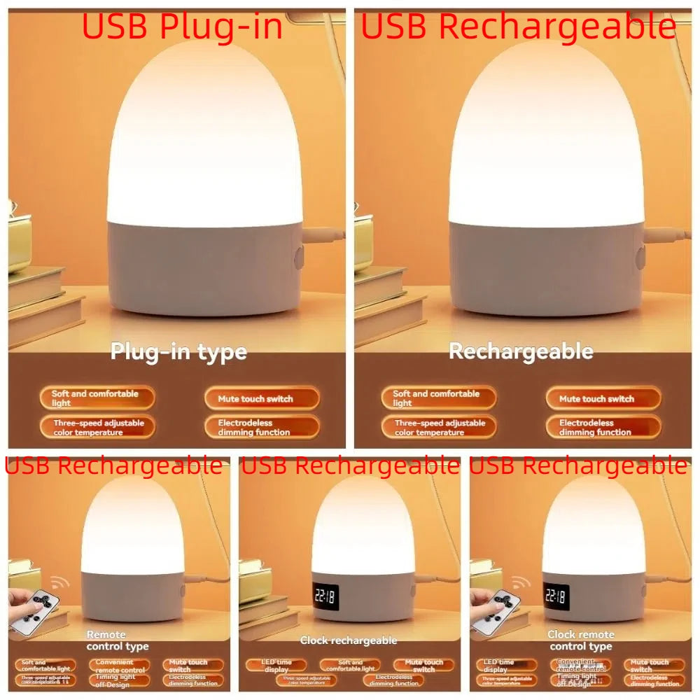 3 Color Touch Night Light Eye Protection Timer Function Bedroom Bedside Lamp Remote Control with Digital Clock Sleeping Lamp Vue