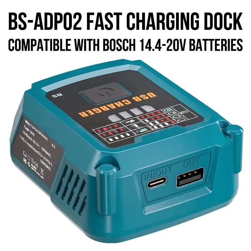 100W Fast Charging Station with USB Type-C Port Charging for Makita/DL/Milwaukee/Bosch 18V/20V Batteries Portable Power Inverter Vue