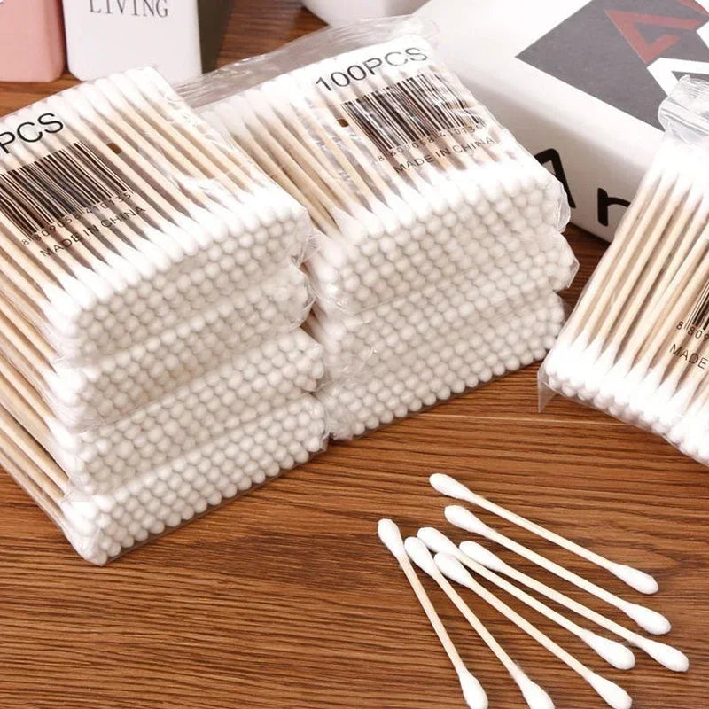 vvocci Storage Box Double Cotton Swab Toothpick Organize Cotton Swab Head Cotton Buds Container Transparent Square Bamboo Cover Vue