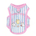 Striped Mesh Pet Cooling Vest Thin Breathable Cartoon Bear Pattern Dog Ice Silk T-shirt Lightweight Breathable Cooling Jacket Vue Blue-M