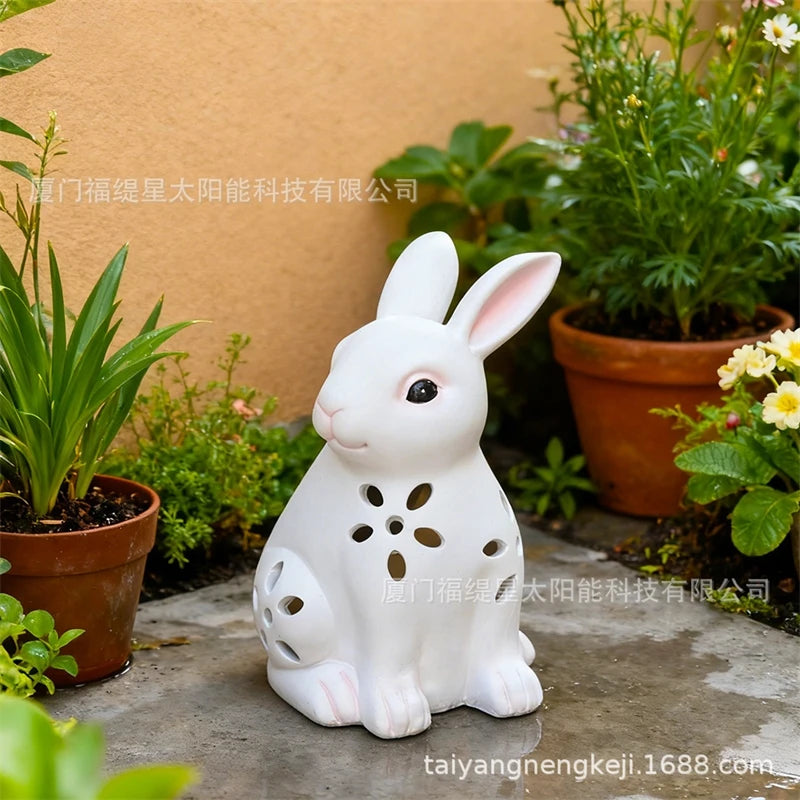 Resin Hollow Rabbit Sculpture European Style Home Garden Courtyard Tabletop Decoration Easter Gift For Kids Women Couples Vue