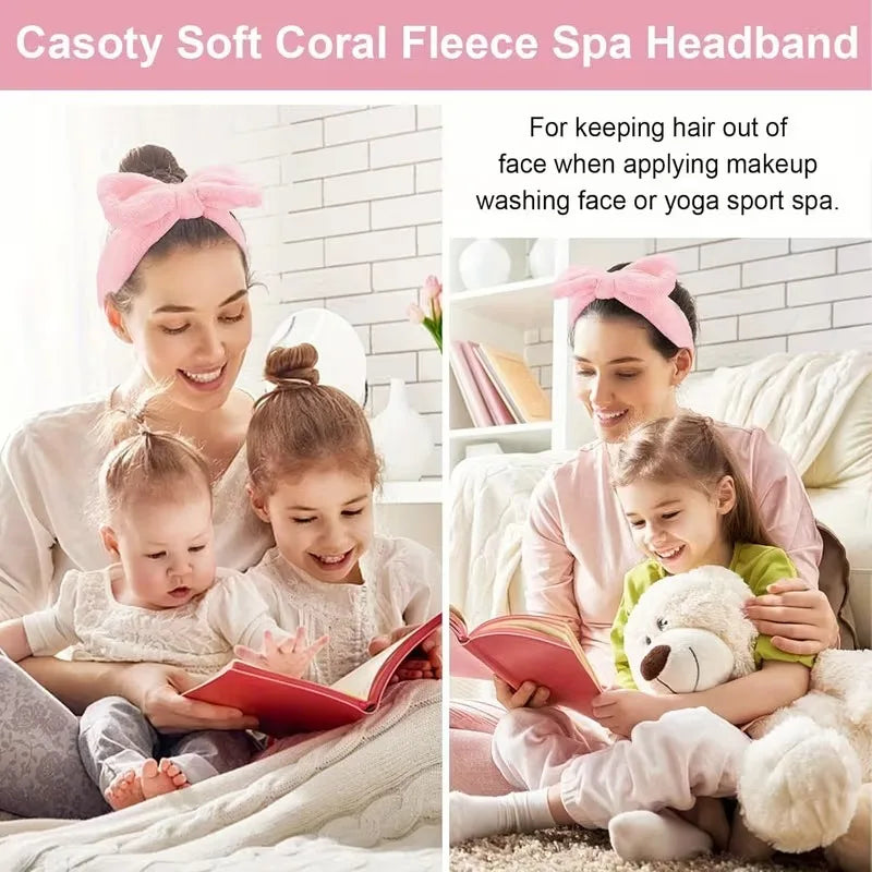 1-20PCS Light Beige Coral Fleece Headband Bow Design for Face Washing Makeup Yoga Turban Shower Hair Band for Women Girls Vue