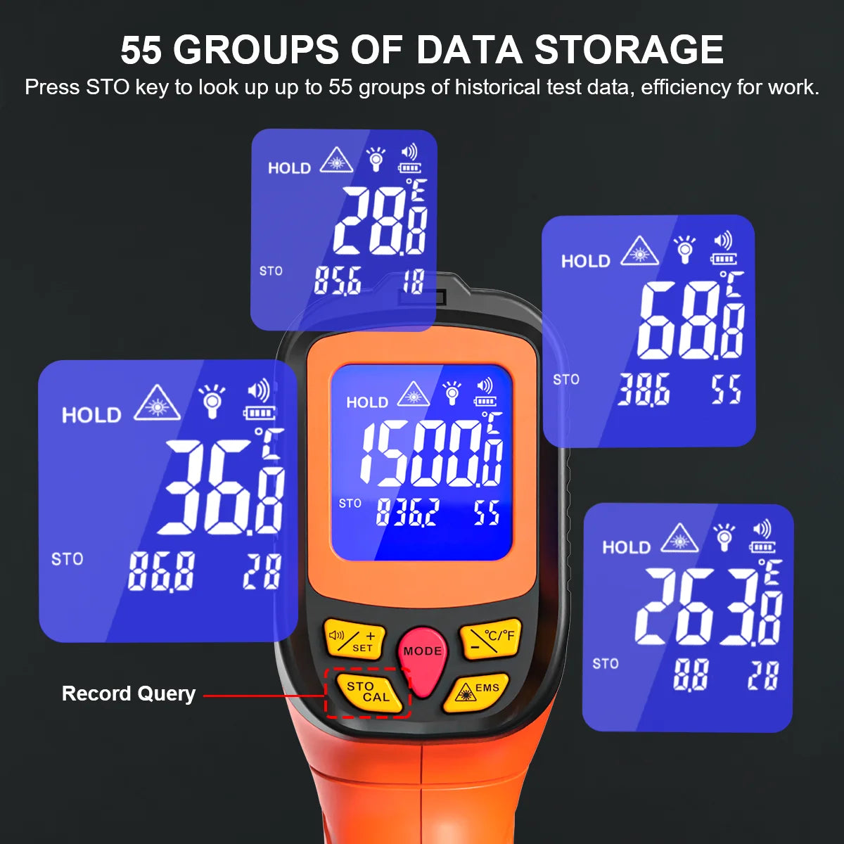 Industrial Infrared Thermometer -58℉~2732℉ Professional Temperature Measure Tool DATA Storage 50:1 AVG DIF Non-Contact Temp GUN Vue