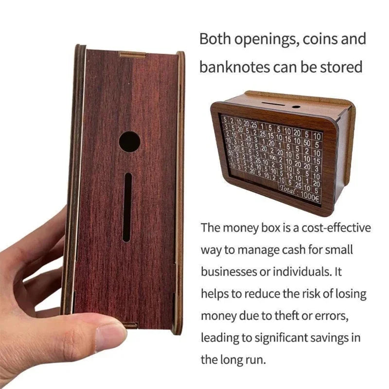 Euro Money Wood Box Piggy Bank Wood Money Bank Reusable Money Box with Saving Goal and Numbers Money Boxes Money Drawer Vue