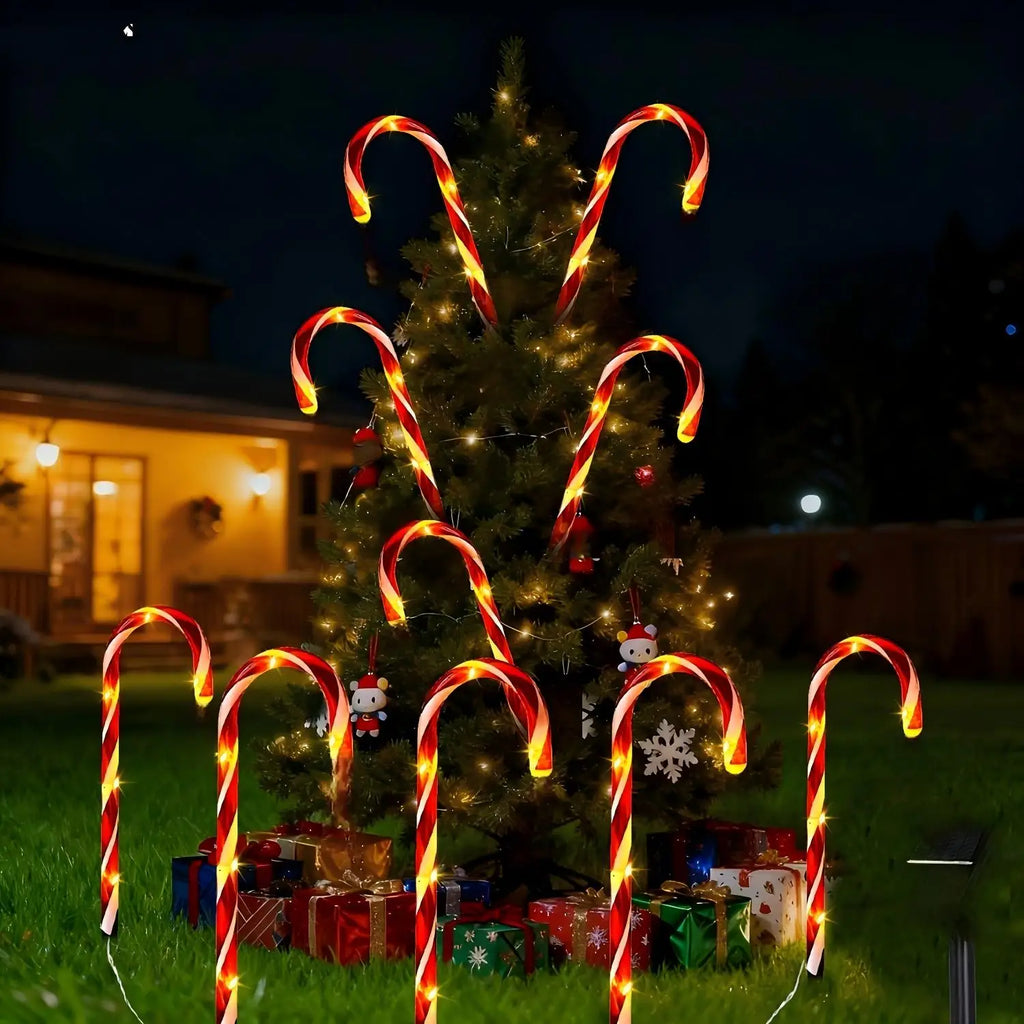 Solar Powered Star-Tipped Candy Cane LED Stake Lights Waterproof Outdoor Christmas Pathway Yard Garden Driveway Decoration Vue