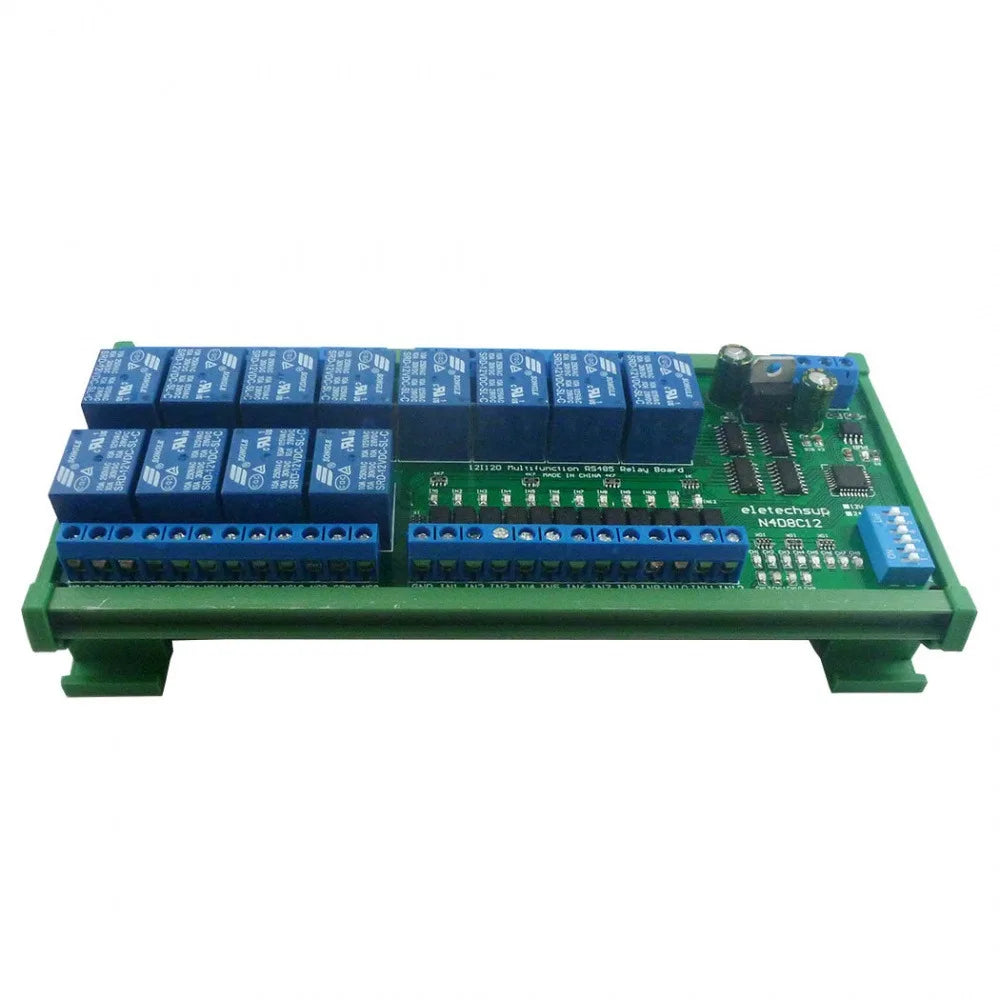 12 Channel DC12/24V NPN Digital Input Output UART RS485 Relay Module Modbus RTU DIN35 Rail Box Board for Machine Control PLC PTZ Vue
