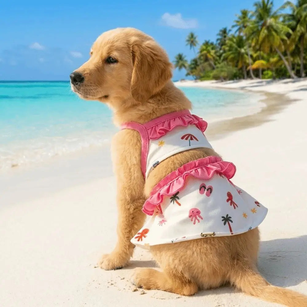 Fashion Cartoon Print Pet Swimsuit Soft Thin Breathable Pet Princess Dresses Comfortable Dog Bikini Vest Daily Wear Vue