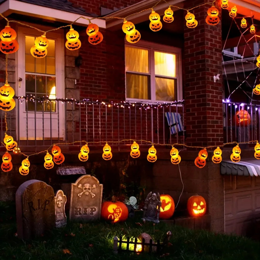 Halloween Double-Stacked Jack-O-Lantern LED String Lights, Pumpkin Lights for Indoor Outdoor Halloween Party, Yard, Home Decor Vue