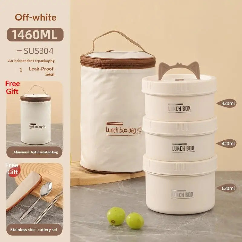 304 Stainless Steel Heat Preservation Lunch Box Round Food Container Large Capacity Cat Ear Handle〔CC11〕 Vue A10