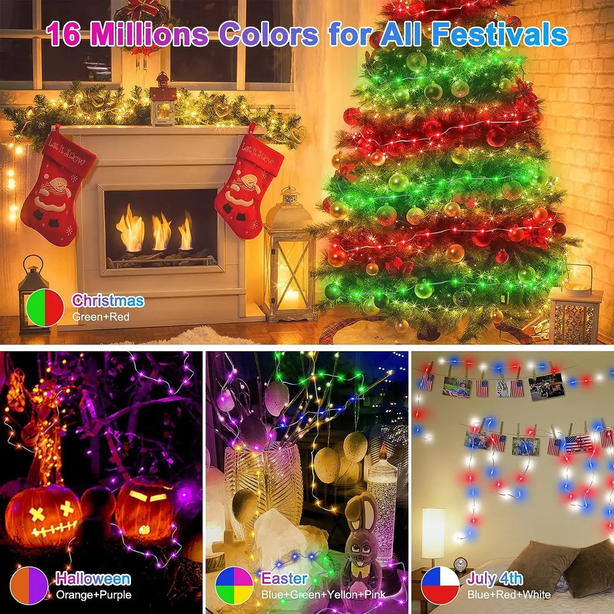 WS2812B LED String Light Smart Bluetooth Remote Control RGBIC Fairy Lamp USB Waterproof For Christmas Tree Lights Home Decor Vue