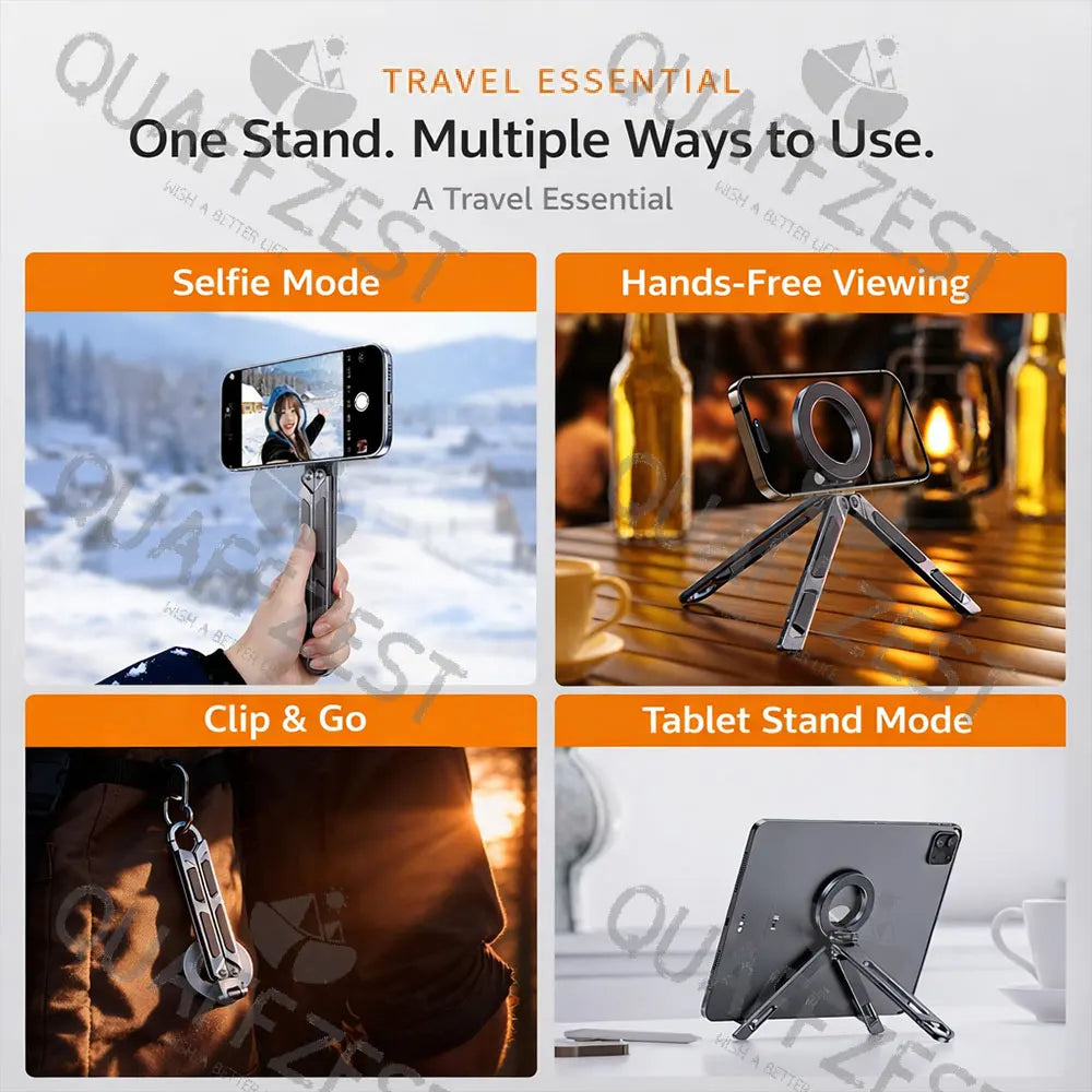Aluminum Alloy Portable Foldable Magnetic Bracket Support For Magsafe Tripod for IPhone & Android Phone Travel Video Holder Vue