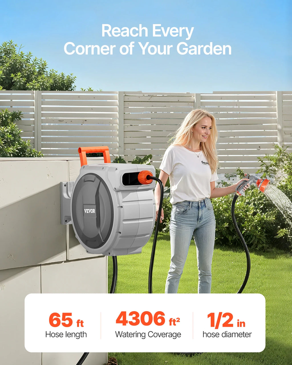 Retractable Wall-Mounted Garden Hose Reel | 9-Pattern Nozzle Garden Hose Reel Vue