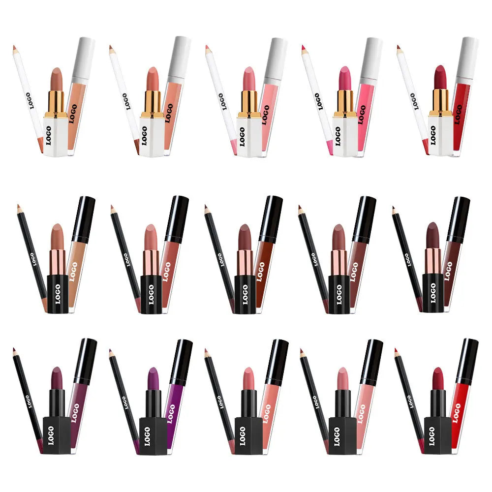 3pcs Lipgloss Lipstick Lip Liner Set Custom Logo Makeup Nude Velvet Waterproof Lip Gloss Tint Glaze Long Lasting Cosmetics Kit Vue