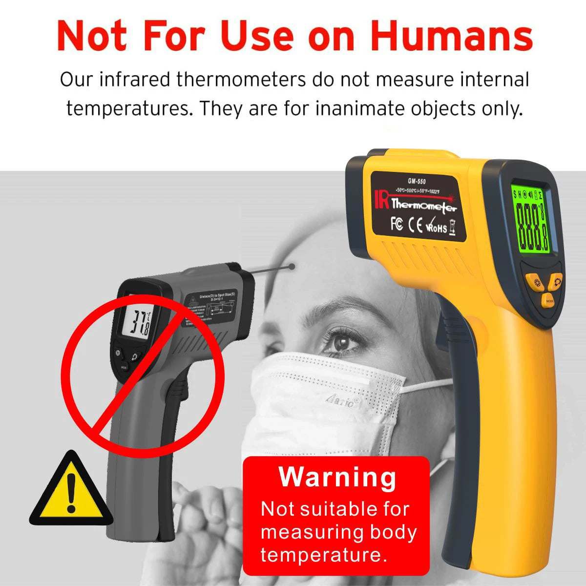 LAOLAU GM550 Infrared Thermometer Non-contact Laser Temperature Gun Handheld Temperature Sensor Handheld Digital Pyrometer 500°C Vue