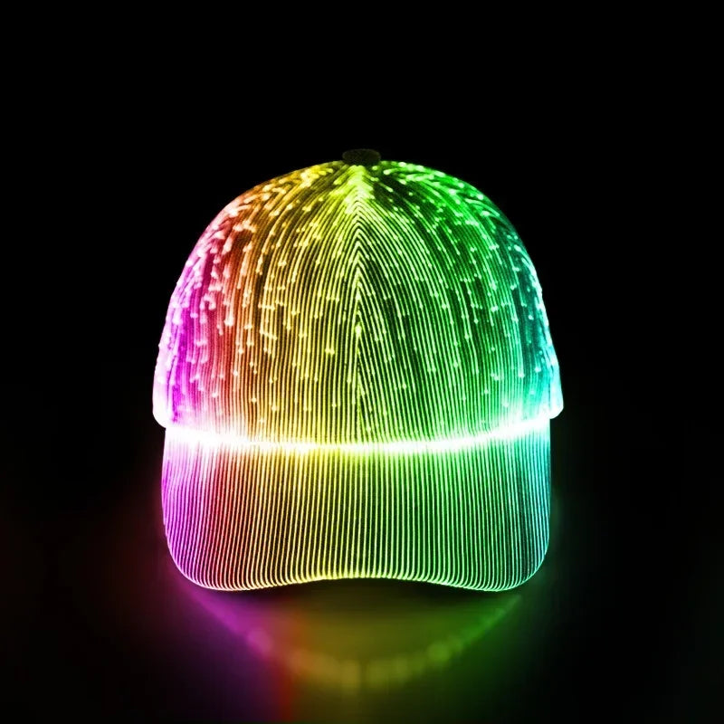 Men Women LED Fiber Optic Cap Hat with 7 Colors Glowing Baseball Hats USB Charging Light Up Caps Hip Hop Cap Night Running Hats Vue