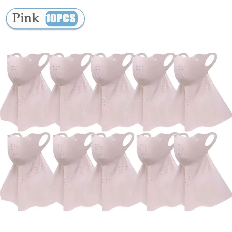 1-10pcs Ice Silk Mask Summer Face Scarves UV Protection Neck Wrap Cover Face Shield Sun Proof Bib Personalized Windproof Vue Pink-10PCS