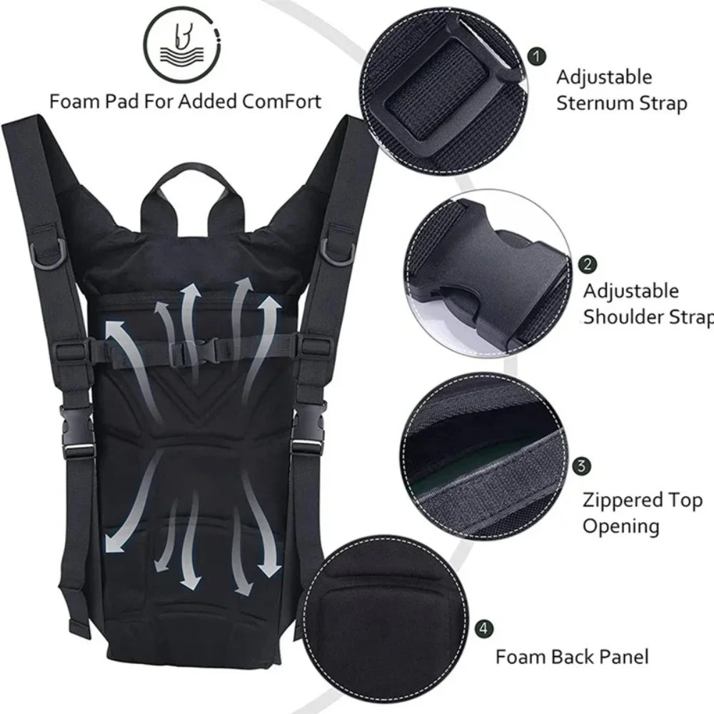 Waterproof Tactical Hydration Backpack with 3L Bladder Outdoor Sport Water Bag Backpacks For Running Cycling Tourism and Camping Vue